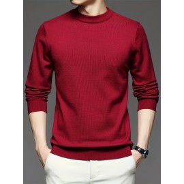 New Men'S Solid Color Round Neck Knitted Pullover Sweater