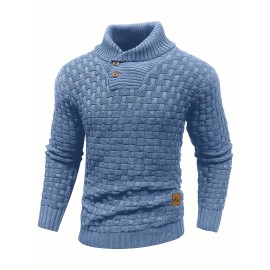 Men's Casual Waffle Knit Lapel Button Sweater