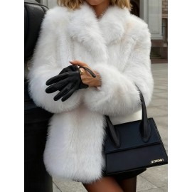 Women's Winter Warm Shaggy Faux Fur Jacket - Oversized Lapel Coat with Lapel Collar & Button Front, Soft Fuzzy Outerwear Suitable for Fall/Winter, Machine Washable Cozy Jacket