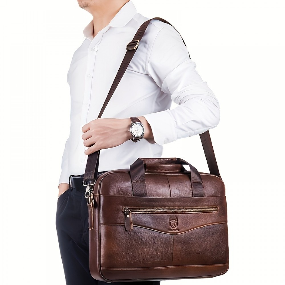 Men's Genuine Leather Tote Bag - Large Capacity, Multifunctional Briefcase with Adjustable Shoulder Strap, Durable First Layer Cowhide, Brown Multi-Compartment Design for Business Trips & Daily Commute, Daily Commute Bag | Multifunctional Design | Quality Leather Craftsmanship