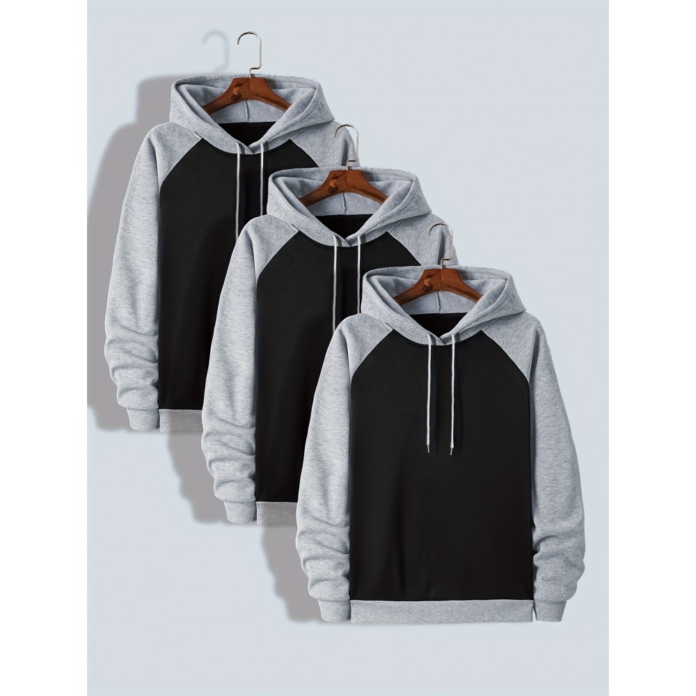 TD25 Raglan Sleeve Color Block Casual Plus Size Men's Hoodie, PLUS SIZE