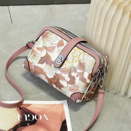 Women's Crossbody Bag with Floral-like Pattern - Pastel Pink, Turn-Lock Closure, Adjustable Strap - Lightweight PU Purse for Everyday, Valentine's Gift, Parties - Elegant Ladies Handbag with Secure Closure