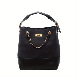 1pc Women's Retro Bucket Bag with Golden-Tone Hardware & Chain Strap - Elegant Golden-Tone Hardware, Buckle Closure, Lining - Coffee Brown/Light Brown/Gray/Black Handbag for Casual & Formal Events